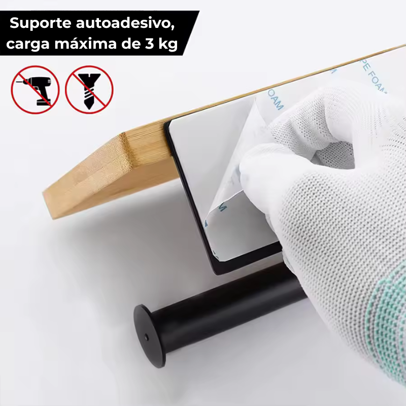 Suporte de Papel Higiênico de Madeira com Apoio para Celular