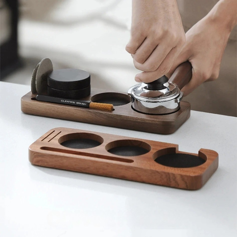 Base de Madeira para Tamper e Porta-Filtro 51mm 54mm 58mm para Espresso