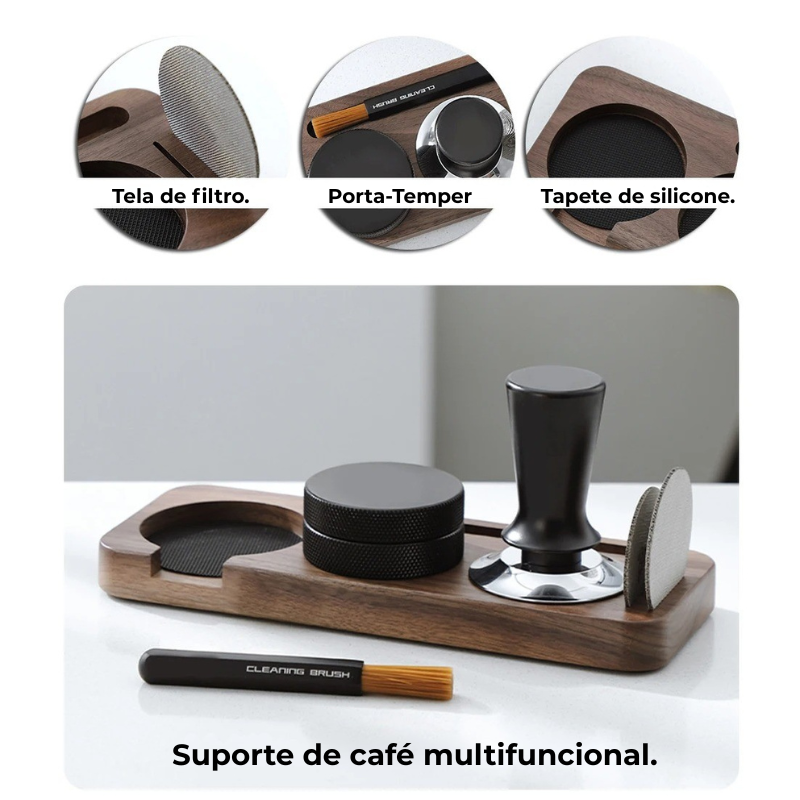 Base de Madeira para Tamper e Porta-Filtro 51mm 54mm 58mm para Espresso