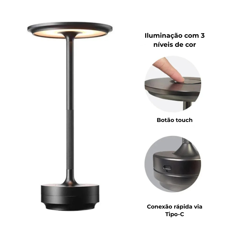Luminária de Mesa LED com Toque e Dimerização
