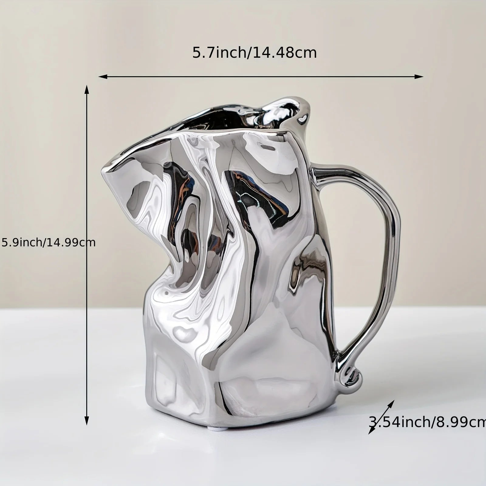Vaso de Cerâmica Prateado Estilo Sacola Plissada
