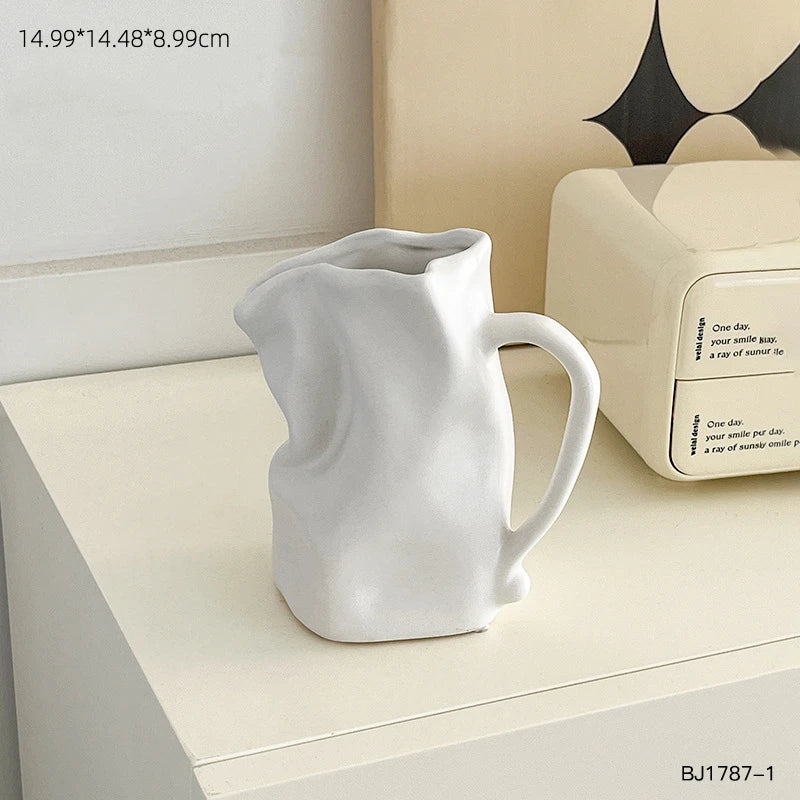 Vaso de Cerâmica Prateado Estilo Sacola Plissada