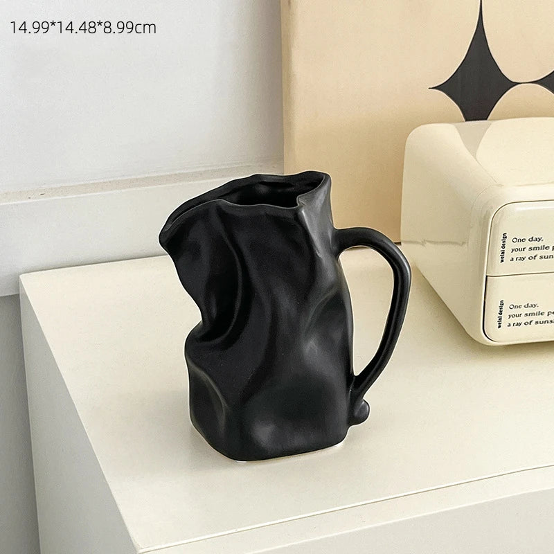 Vaso de Cerâmica Prateado Estilo Sacola Plissada