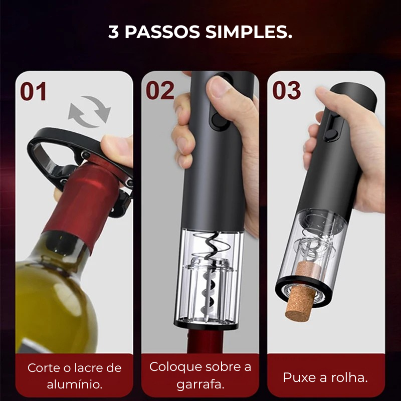 Abridor de Vinho Elétrico Automático de Luxo com Vedação a Vácuo