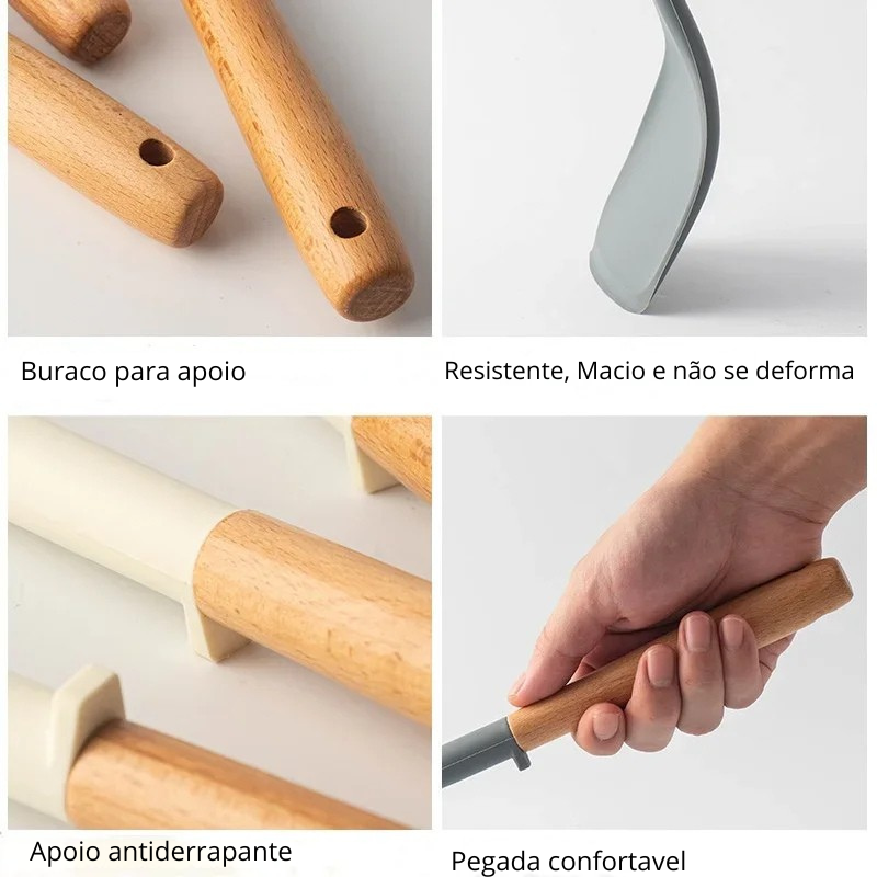 Espátula de Silicone com Cabo de Madeira para Cozinha