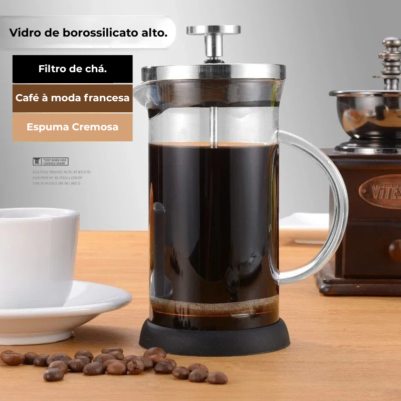 Prensa Francesa – Prensa Francesa de Vidro Borossilicato com Filtro em Aço Inox para Café