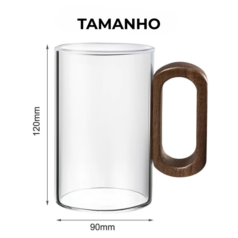 Fuméa – Copo de Vidro com Alça de Madeira e Design Vertical Translúcido