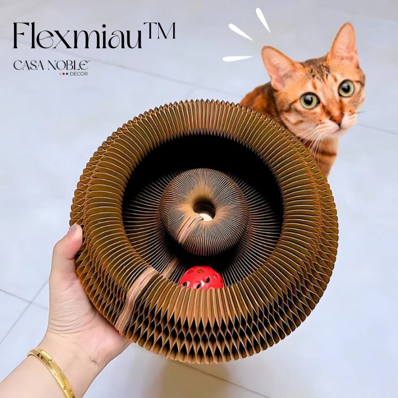Flexmiau™ – Brinquedo Sanfona Interativo para Gatos com Bola – Arranhador Dobrável em Papelão Estilo Colmeia