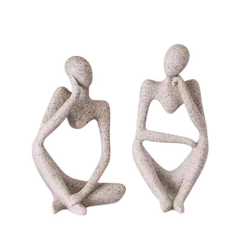 Escultura Abstrata "O Pensador" em Cor Areia