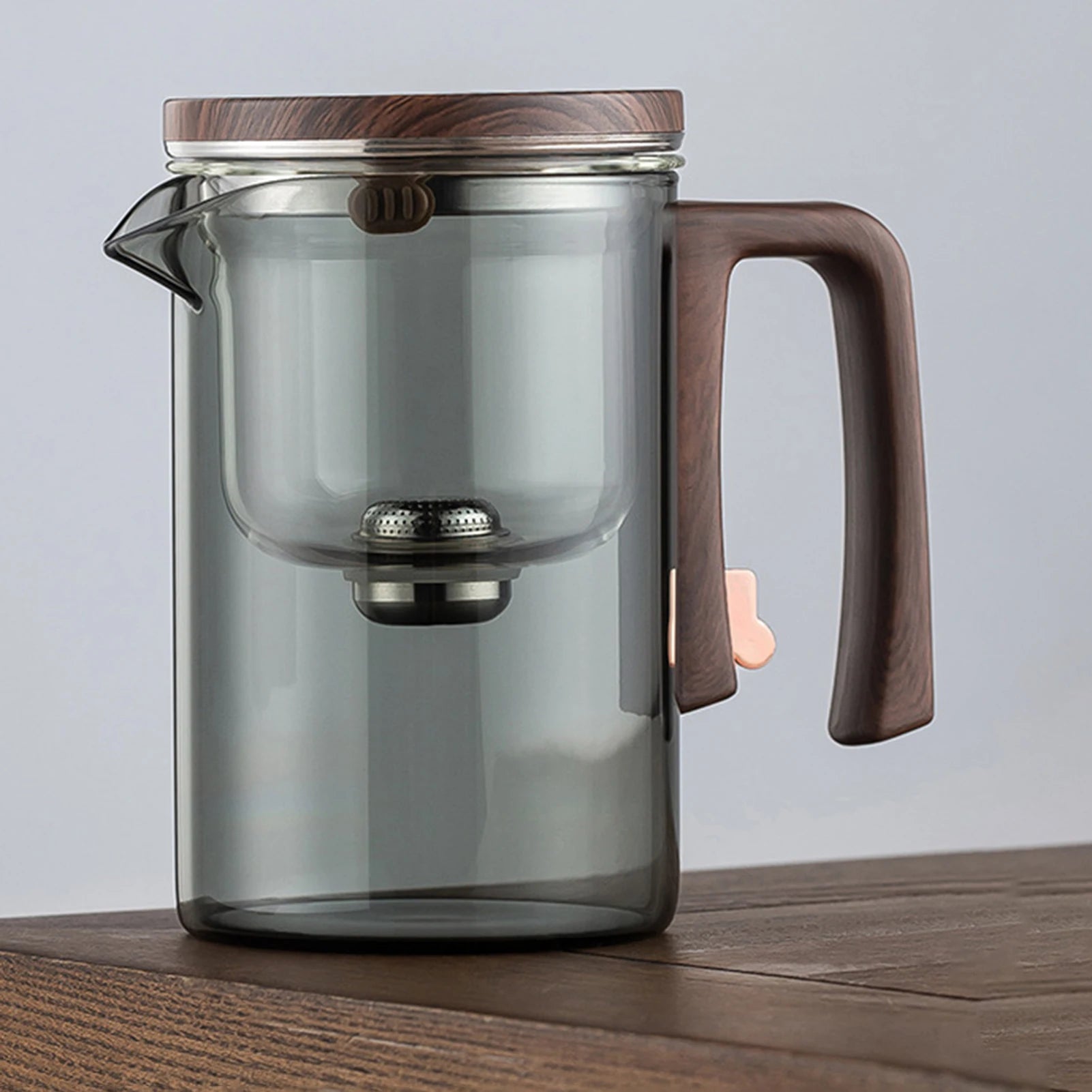 Infuséa – Bule de Vidro com Infusor, Alça de Madeira e Bico Antigotejamento