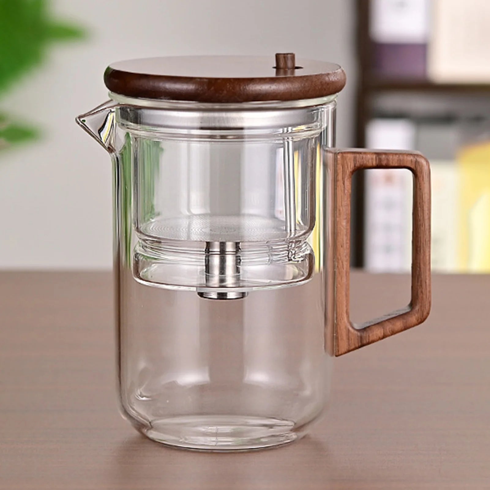 Infuséa – Bule de Vidro com Infusor, Alça de Madeira e Bico Antigotejamento