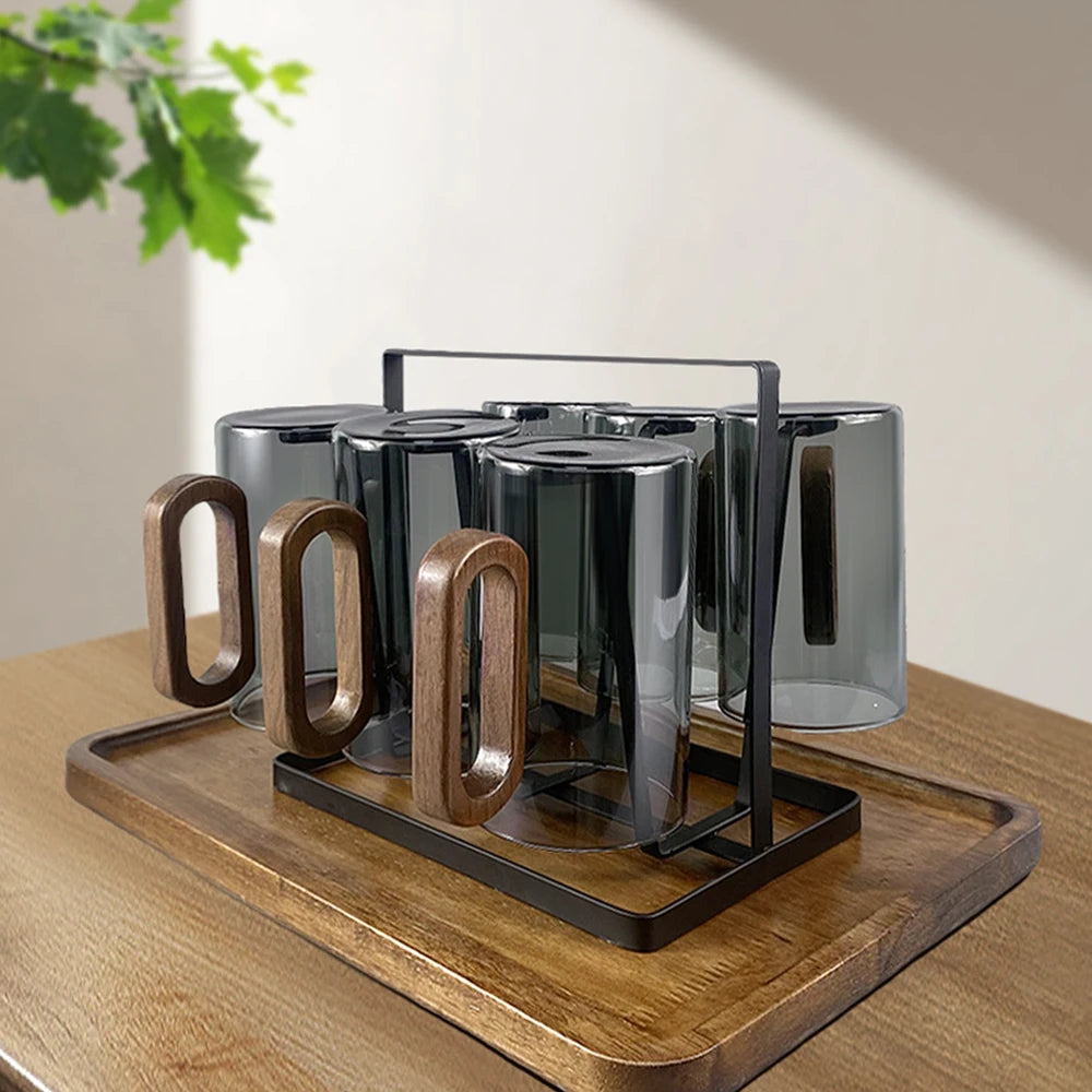 Fuméa – Copo de Vidro com Alça de Madeira e Design Vertical Translúcido