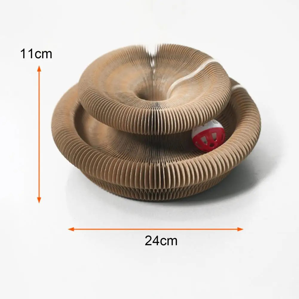 Flexmiau™ – Brinquedo Sanfona Interativo para Gatos com Bola – Arranhador Dobrável em Papelão Estilo Colmeia