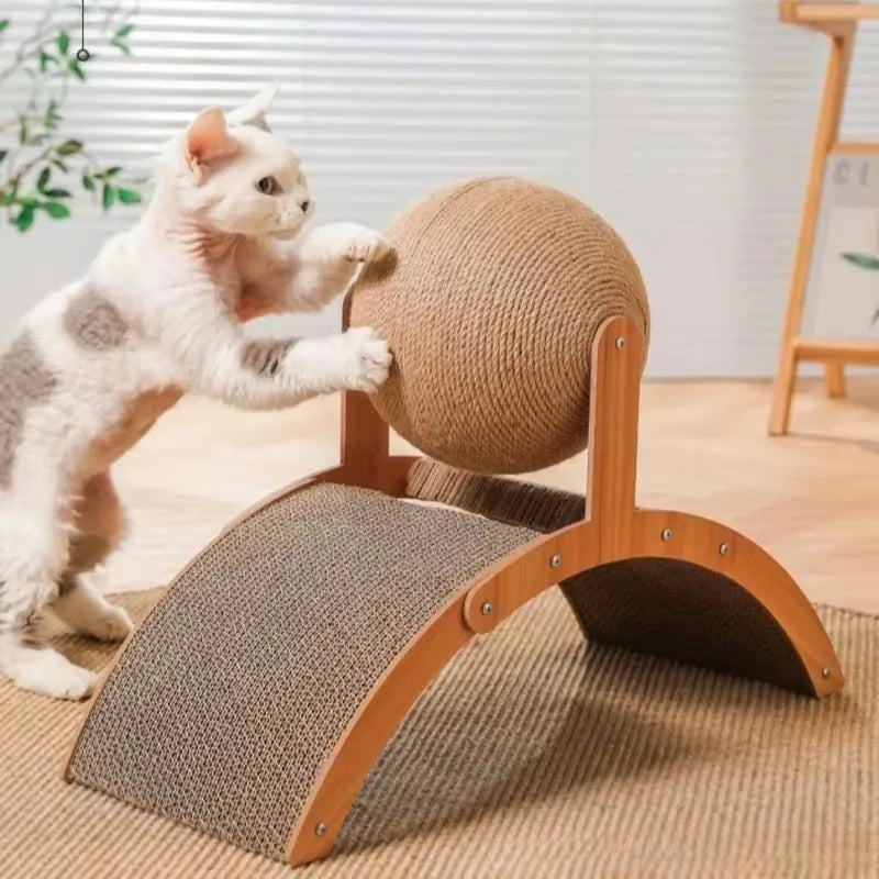 Felinn™ – Arranhador de Madeira com Bola de Sisal 2 em 1 para Gatos