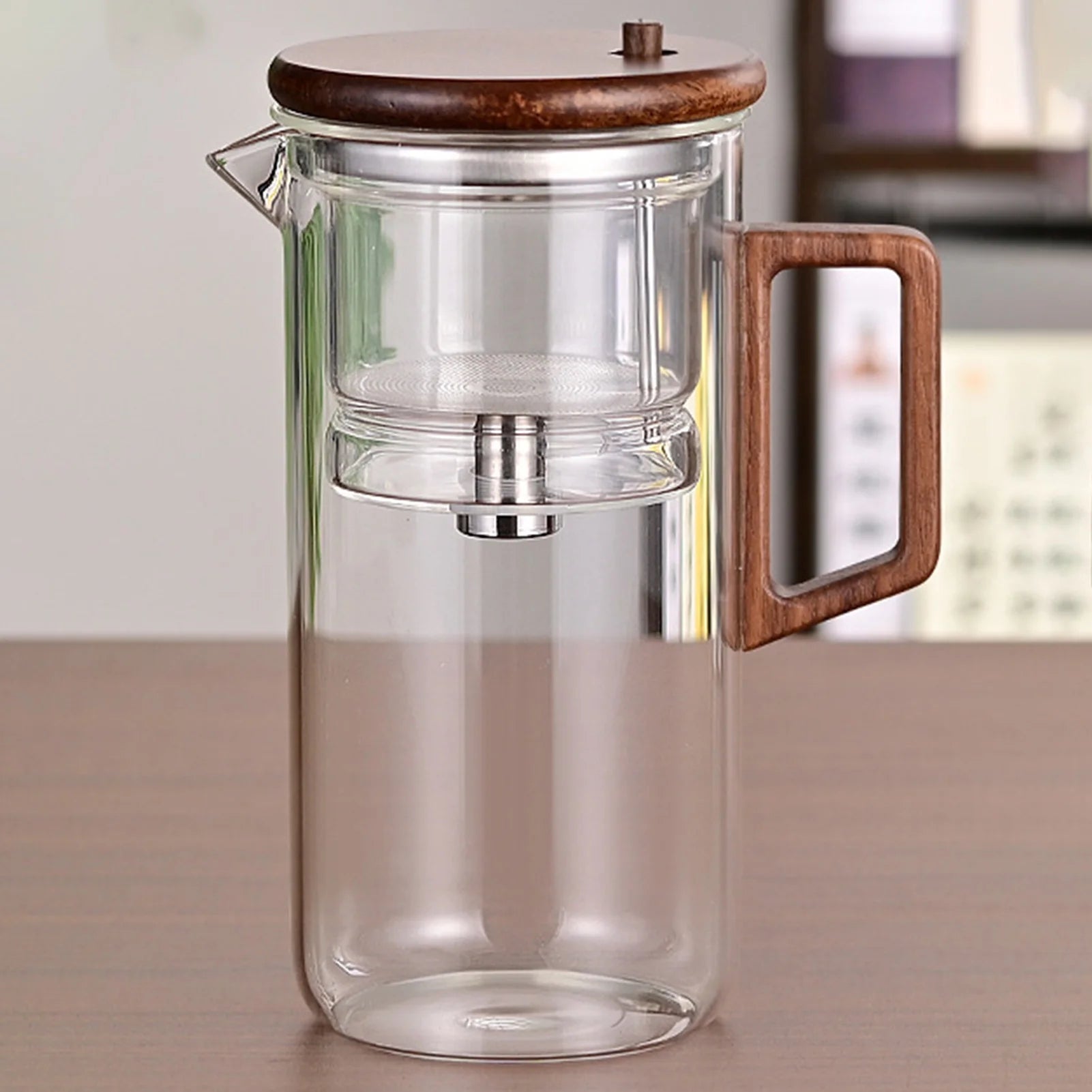 Infuséa – Bule de Vidro com Infusor, Alça de Madeira e Bico Antigotejamento