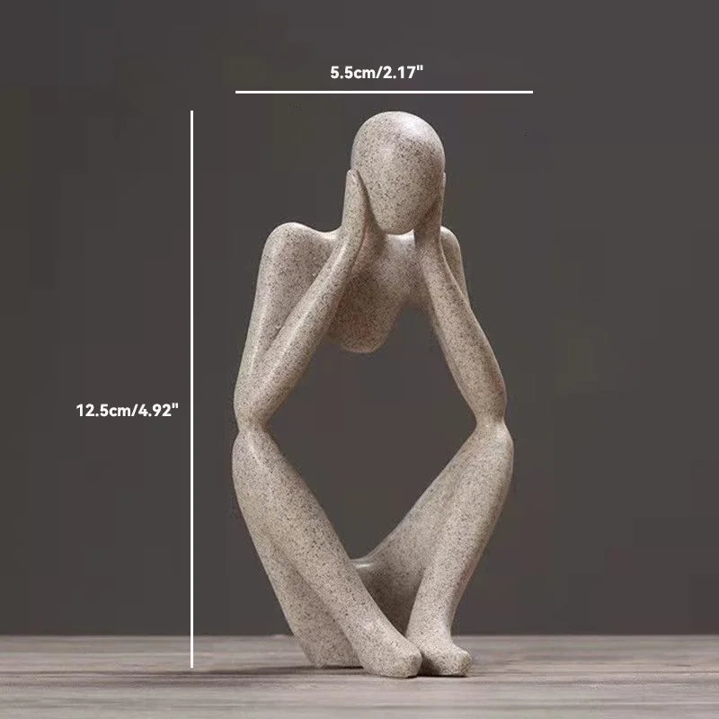 Escultura Abstrata "O Pensador" em Cor Areia