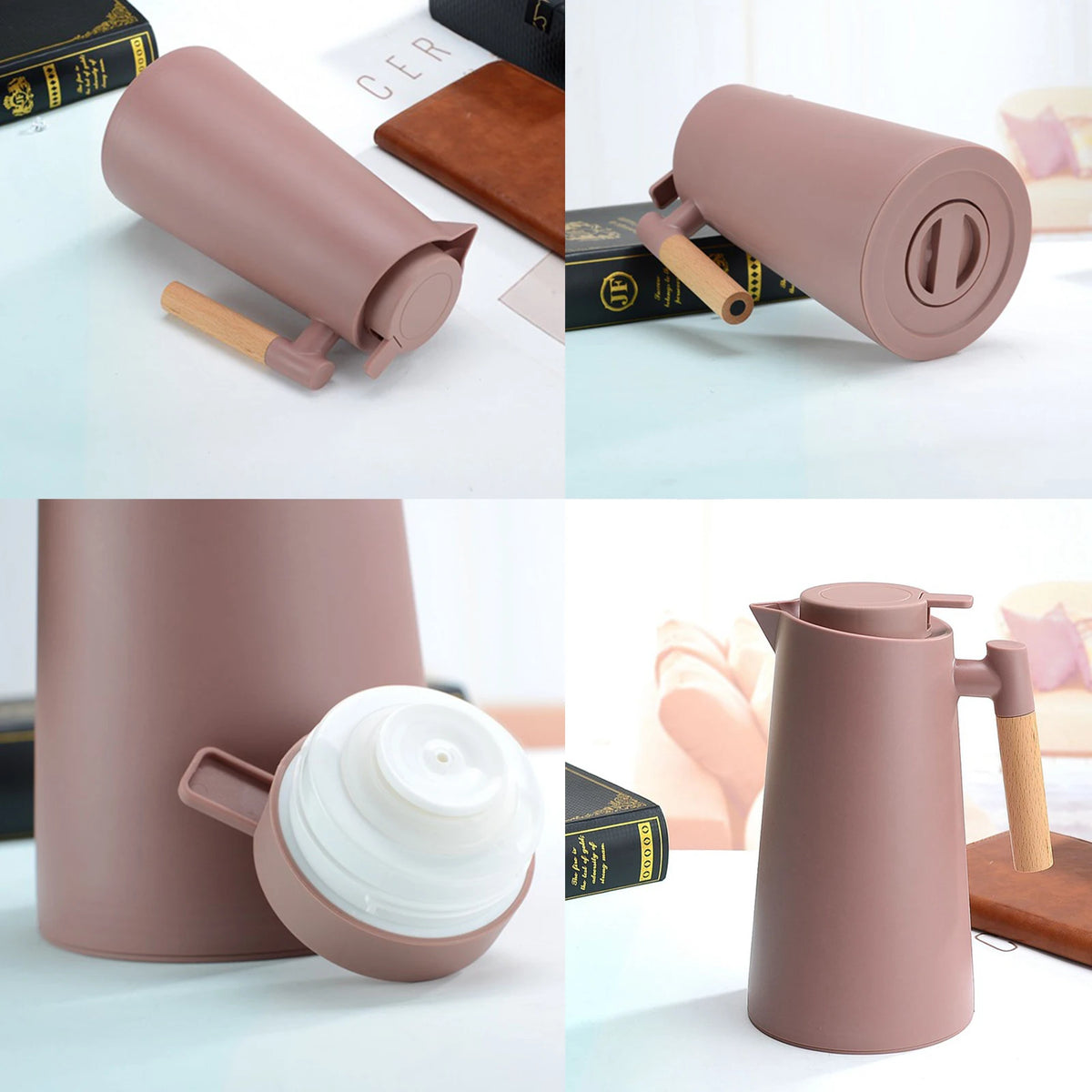 Garrafa Térmica de 1L com Isolamento a Vácuo e Alça de Madeira