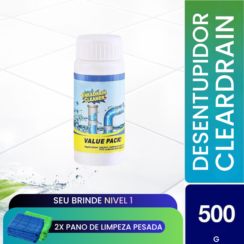 ClearDrain™ –  Pó Desentupidor com Ação Espumante 500g