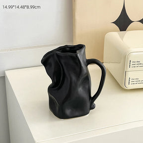 Vaso de Cerâmica Prateado Estilo Sacola Plissada