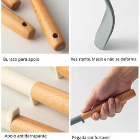 Espátula de Silicone com Cabo de Madeira para Cozinha