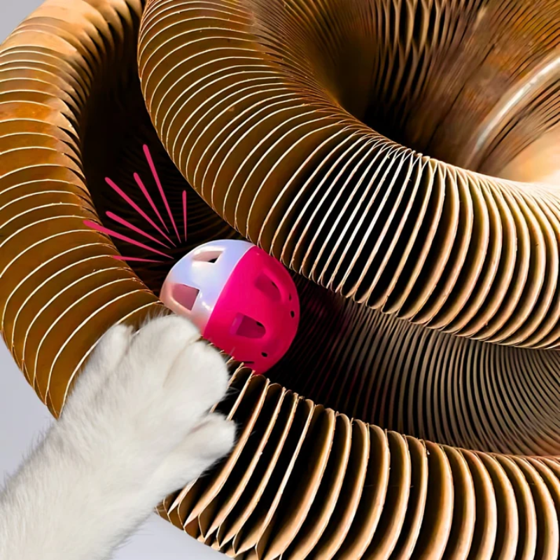 Flexmiau™ – Brinquedo Sanfona Interativo para Gatos com Bola – Arranhador Dobrável em Papelão Estilo Colmeia