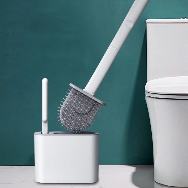 Escova Sanitária Flex WC – Silicone Antibacteriano com Suporte de Parede