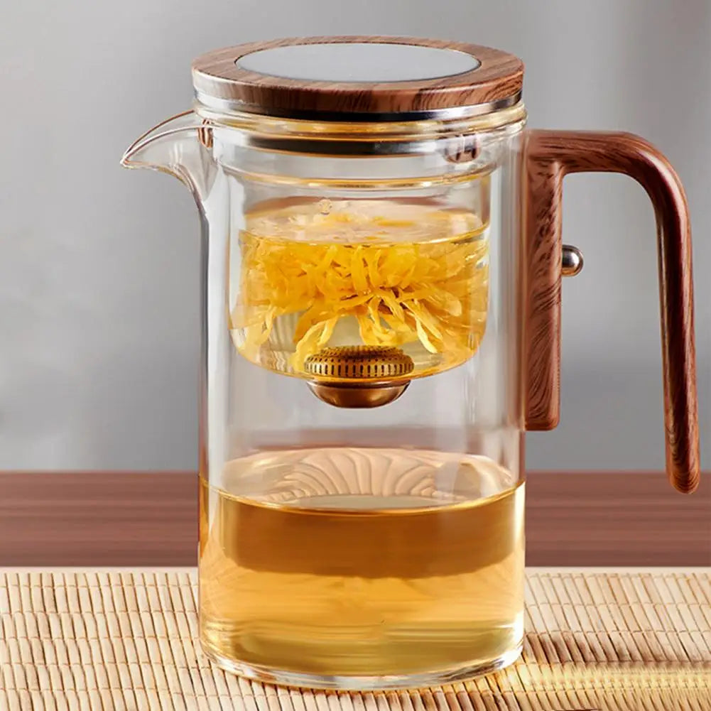 Infuséa – Bule de Vidro com Infusor, Alça de Madeira e Bico Antigotejamento