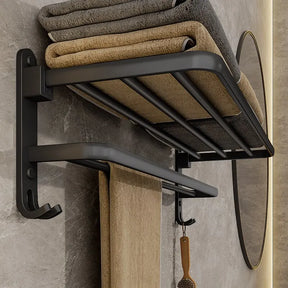 Toalheiro Dobrável Preto Fosco 50cm – Suporte de Parede com Ganchos
