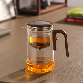 Infuséa – Bule de Vidro com Infusor, Alça de Madeira e Bico Antigotejamento