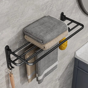 Toalheiro Dobrável Preto Fosco 50cm – Suporte de Parede com Ganchos