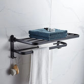 Toalheiro Dobrável Preto Fosco 50cm – Suporte de Parede com Ganchos
