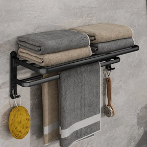 Toalheiro Dobrável Preto Fosco 50cm – Suporte de Parede com Ganchos