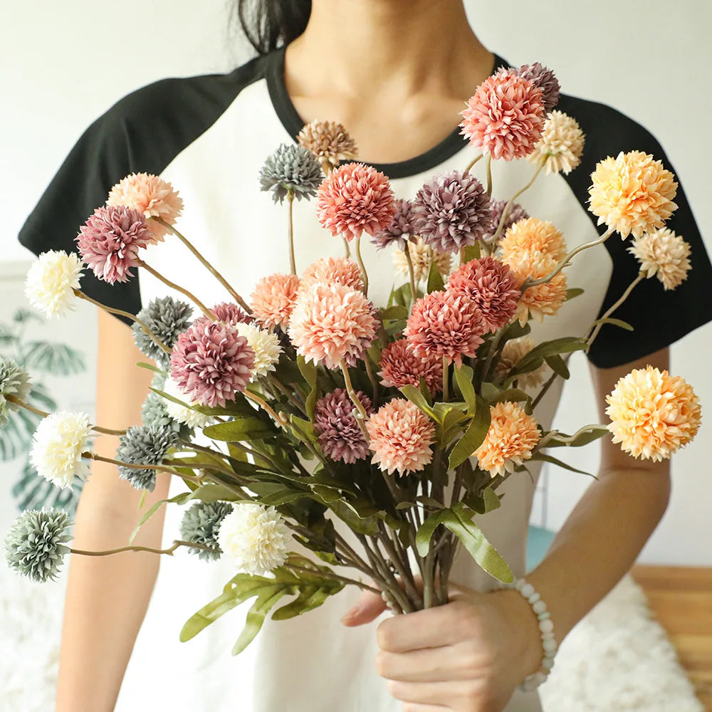 Buquê de Flores Artificiais de Dente-de-Leão com 5 Cabeças